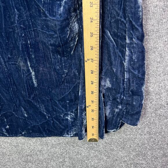 Anthropologie Floreat Crushed Velvet Shirt Dress Pockets Blue Large Petite - Picture 5 of 9